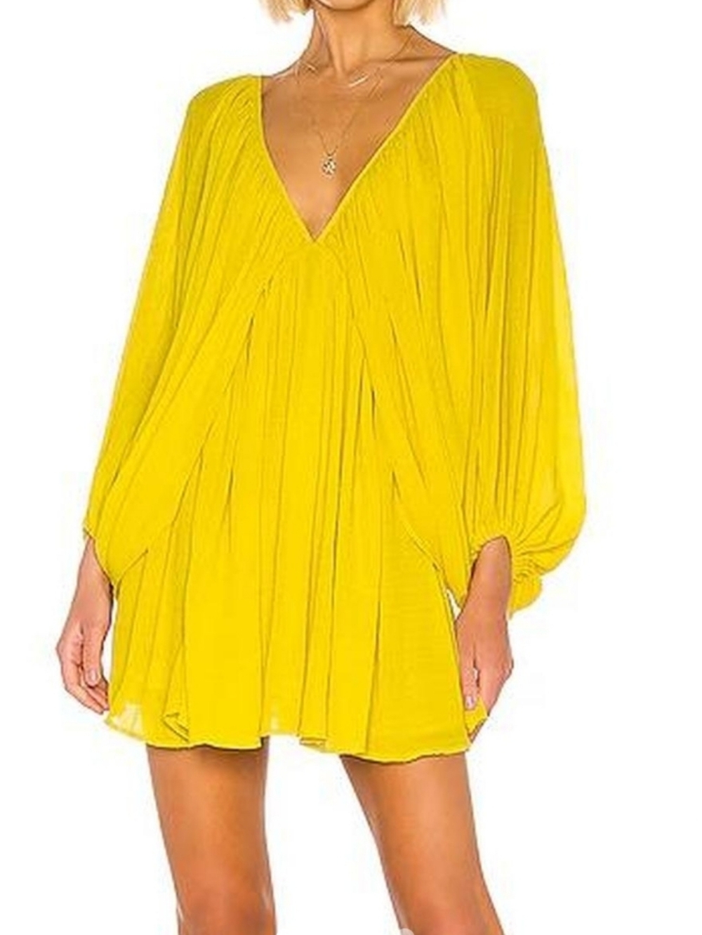 Tularosa Bright Yellow V-Neck Pleated Mini Dress